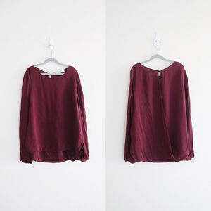 Ulla Johnson Size 4 Burgundy Chiffon Split Open Back Blouse Long Sleeve